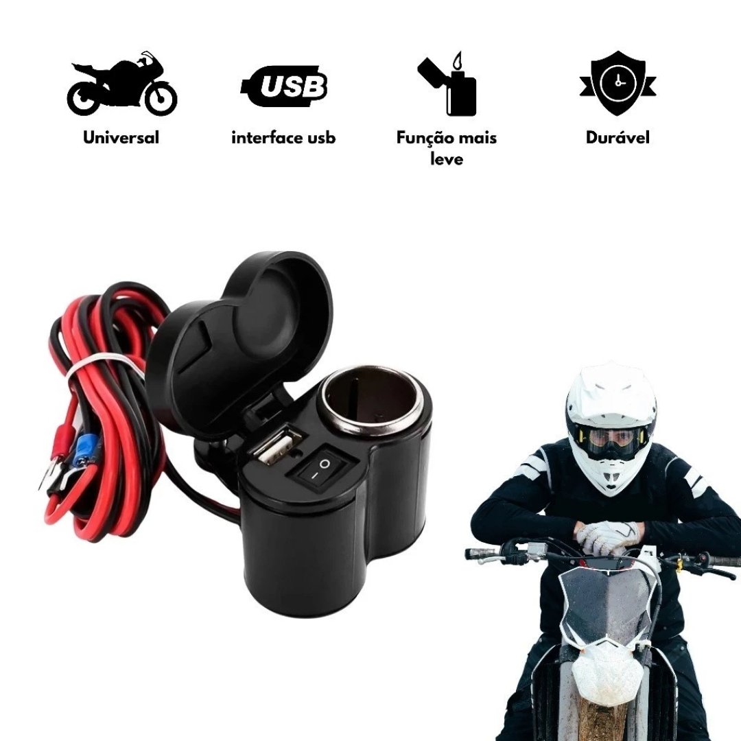 Tomada para Moto USB 12V Acendedor Motocicleta Carregado