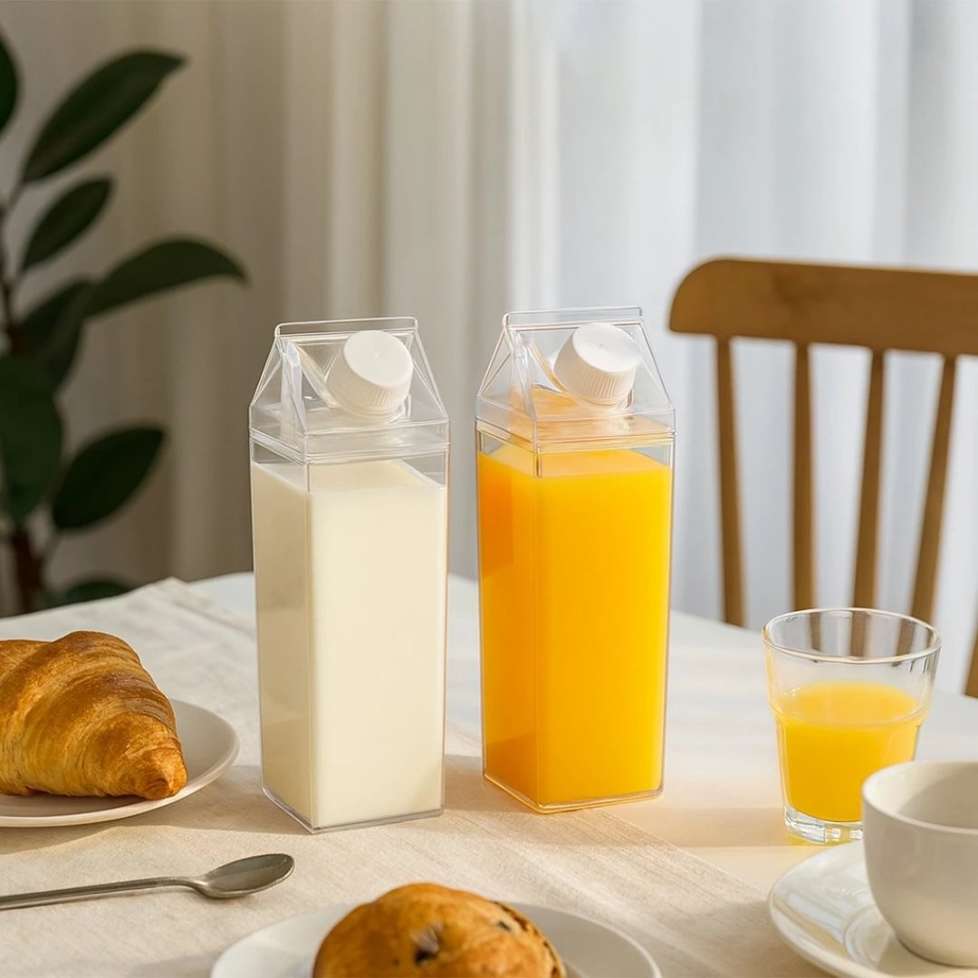 Kits 2/3/4 unidades 500ml ou 1L Garrafa Acrilico Transparente Caixa de Leite Suco Água Refri Iogurte