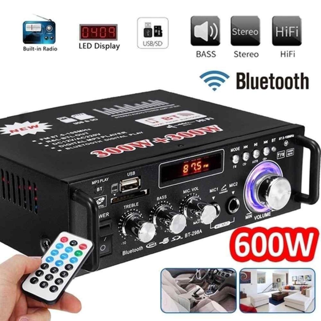 Tensão De Volt Duplo 110V-220V Mini Amplificador De Áudio 600W HIFI Bluetooth FM Radio – Perfeito Para Sua Casa Ou Carro