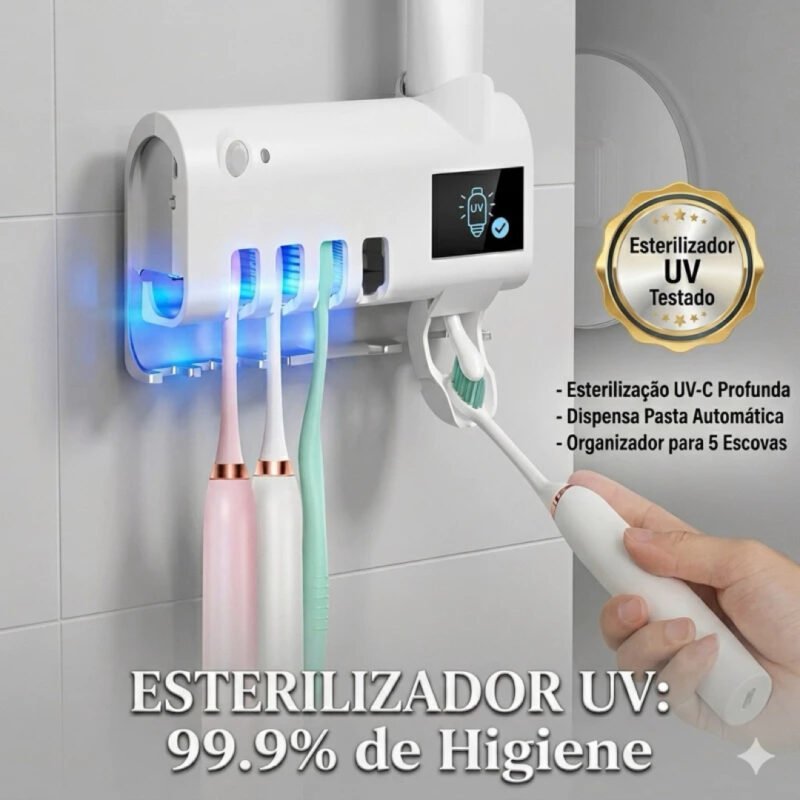Suporte para Escova de Dentes com Dispensador de Creme Dental – Com Esterilizador Uv/Modelo Sem Uv