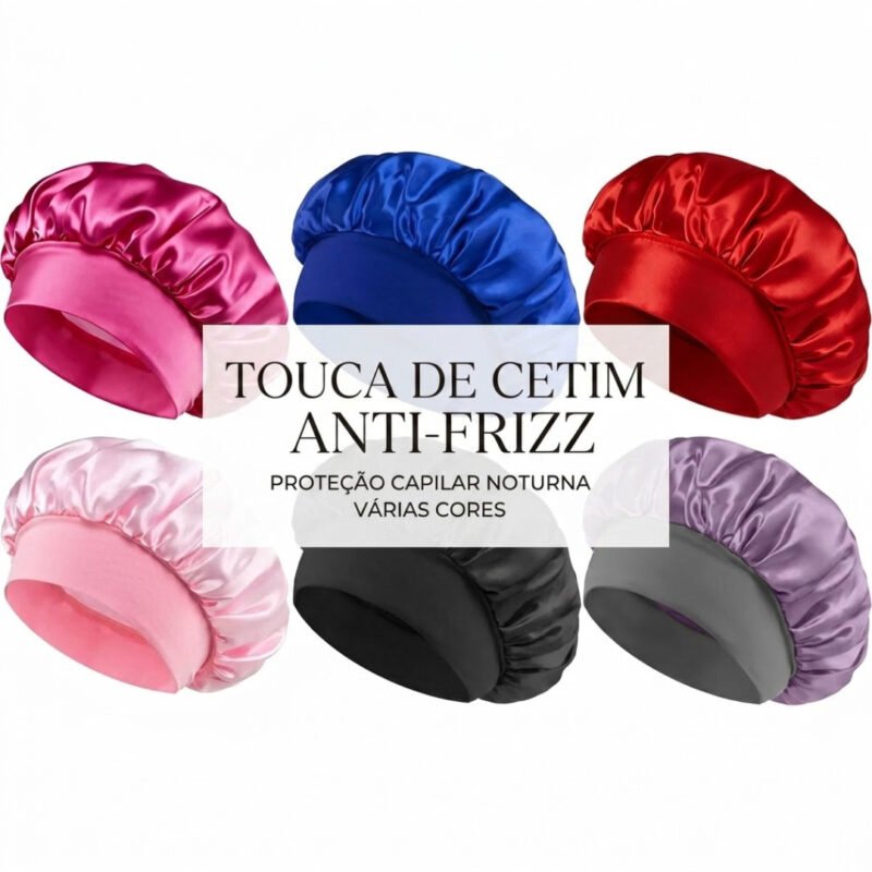 Kit 3 Toucas de Cetim com Faixa Larga Elástica Anti Frizz Para Dormir Protege Cabelo Cacheado Crespo Ondulado