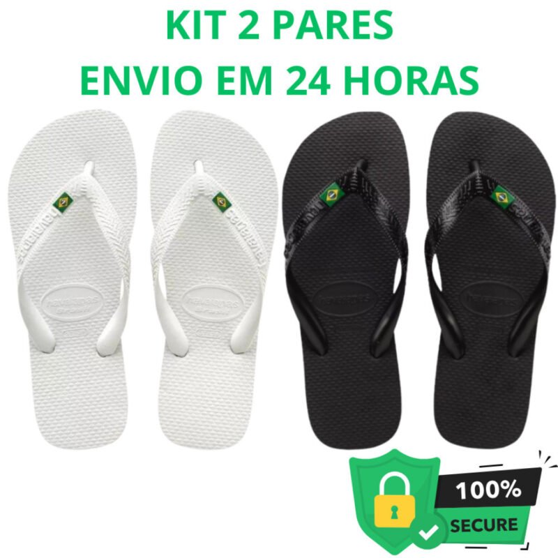 Kit Dois Pares Chinelo Masculino Feminino Original Da Bnadeirinha Unissex Hava Sandalia De Dedo
