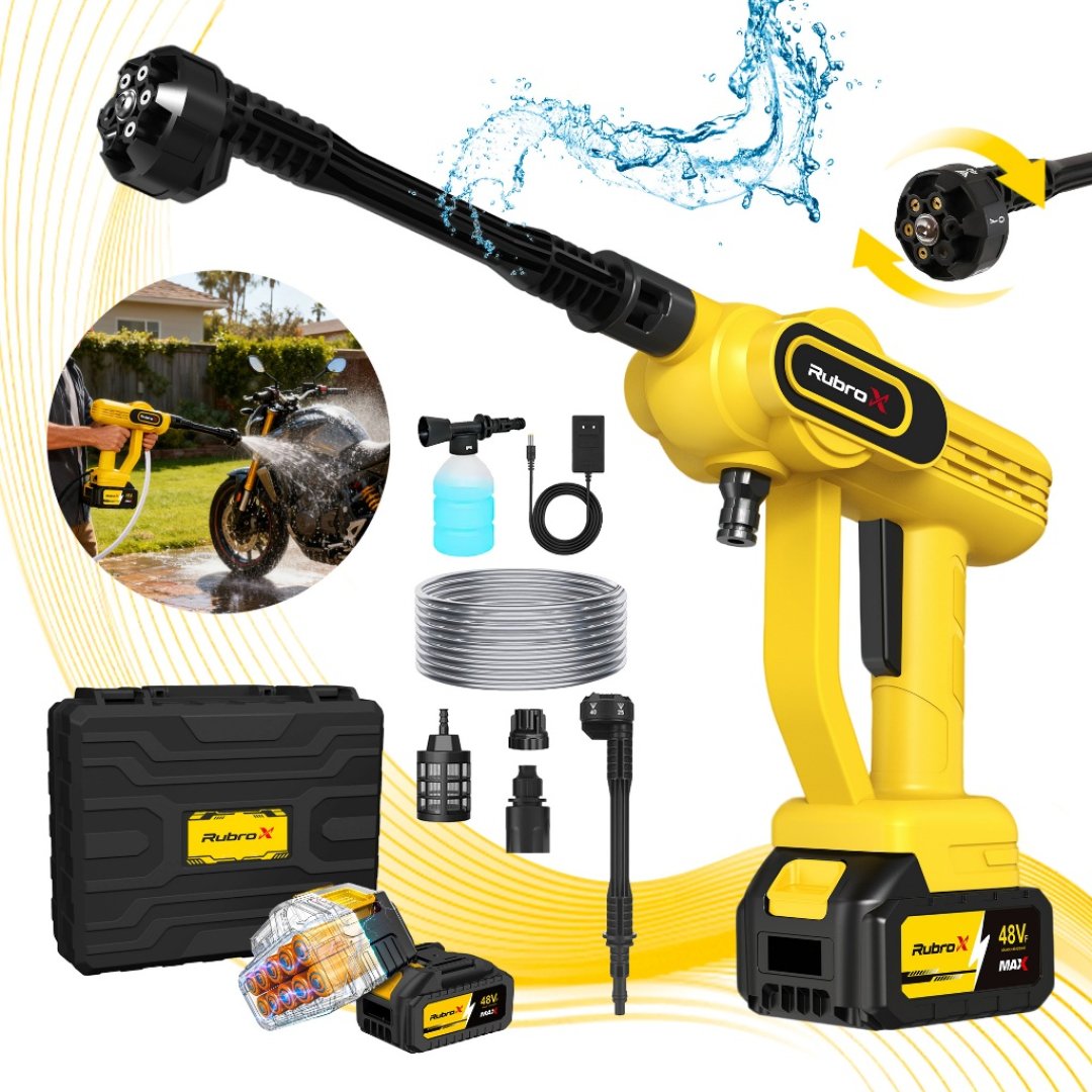 RubroX Lavadora de alta pressão portátil 6 em 1 Premium – 2 Bateria de Longa Duração, 1200 PSI