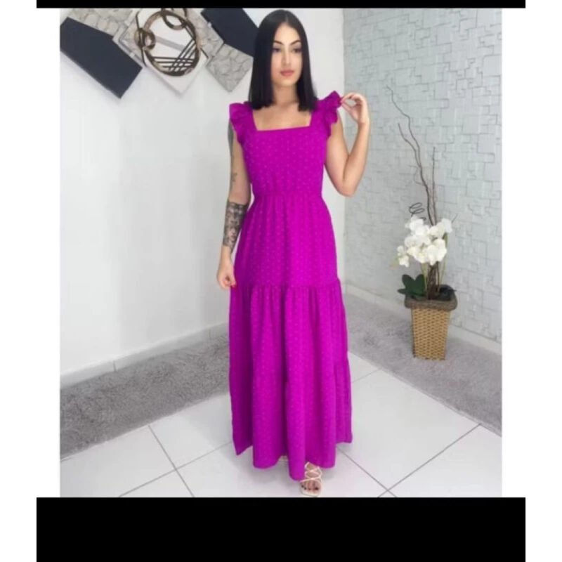 Longo vestido femenino tres Marias com alça e babado vestido duna