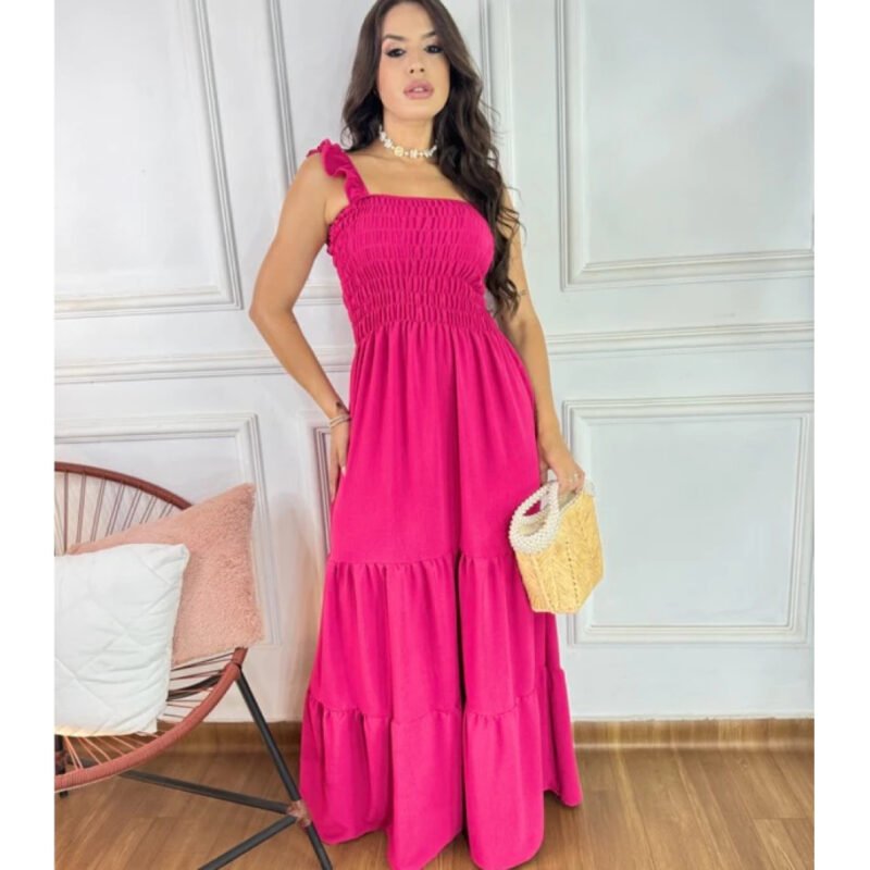 Vestido Longo Feminino Três Marias com Alça e Babado – Vestido em Duna 033