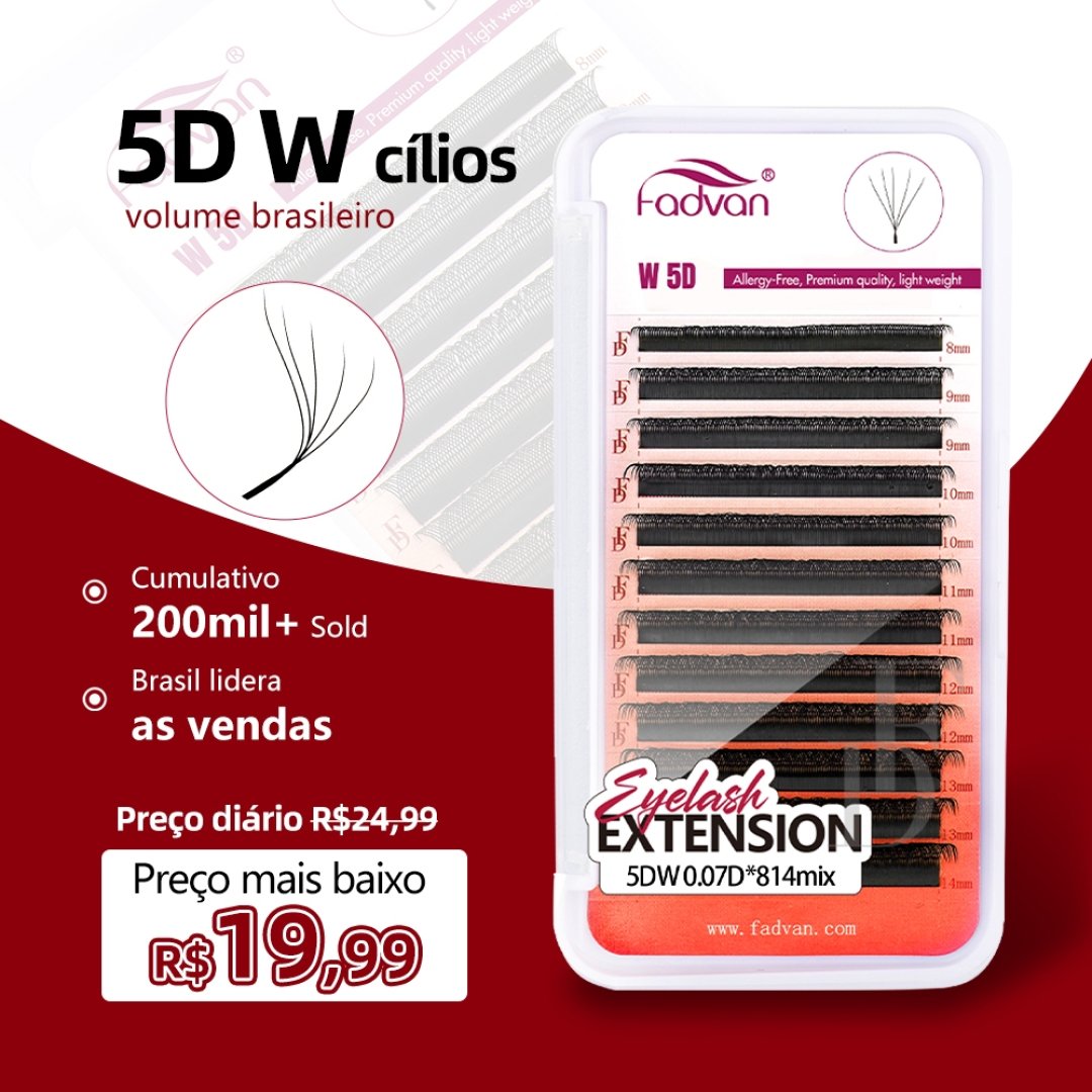 Fadvan 5D W Extensões De Cílios Em Forma De 0.07 C/D Faux Mink Natural Pestanas Profissionais Suaves