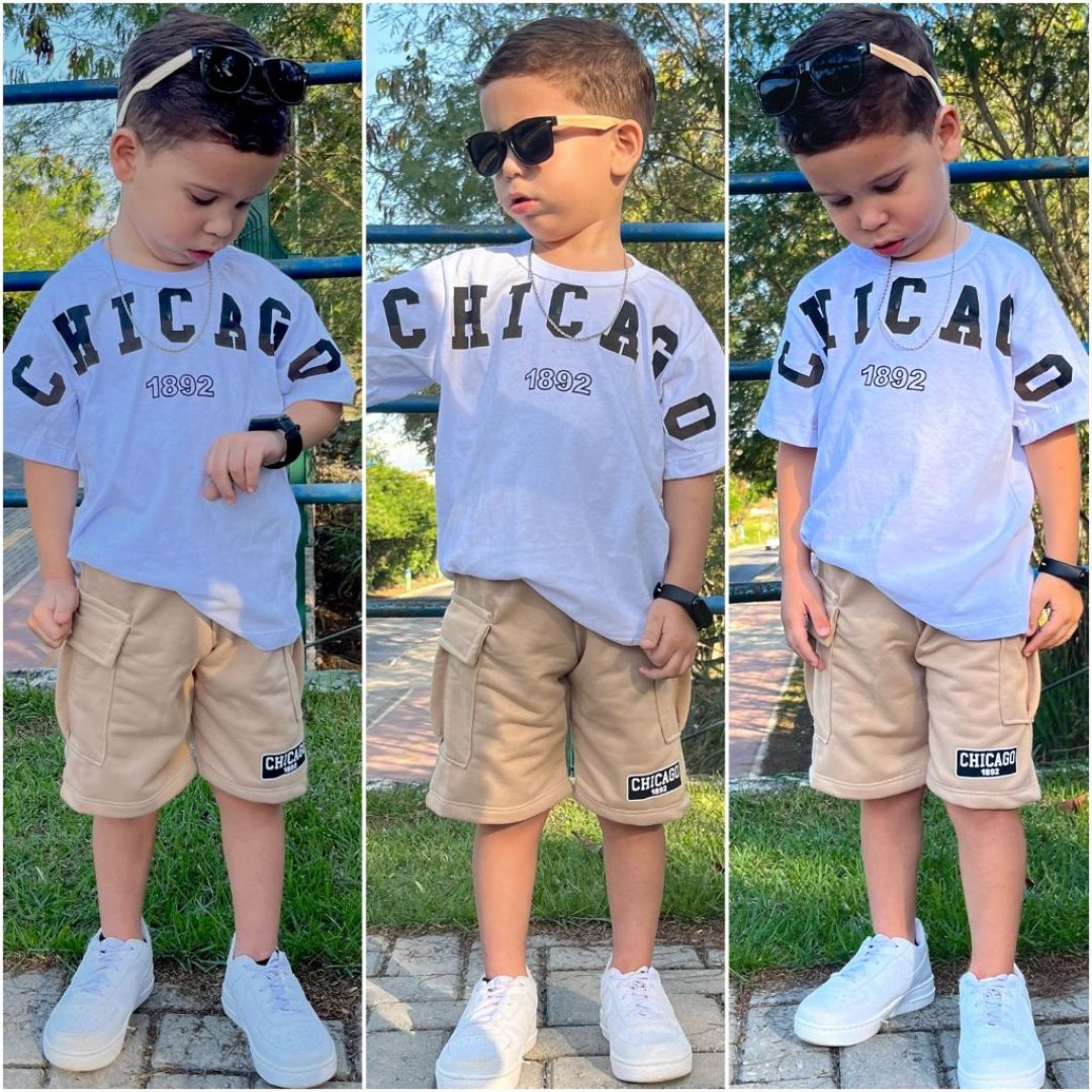 Conjunto de menino infantil bermuda e camisa de verão juvenil roupa de criança blusa short masculino