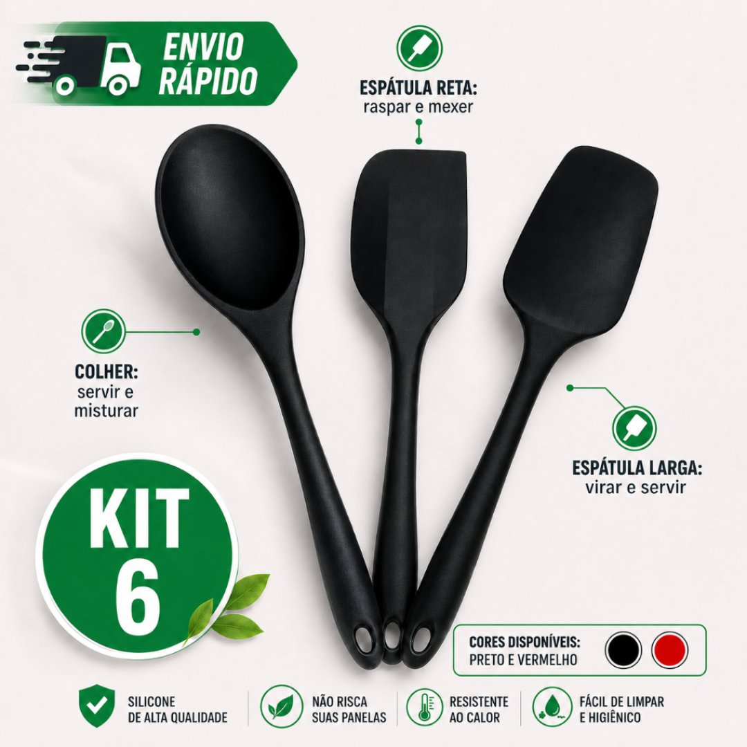 Kits Espátula mais Colher de Silicone Antiaderente Utilidade Domestica