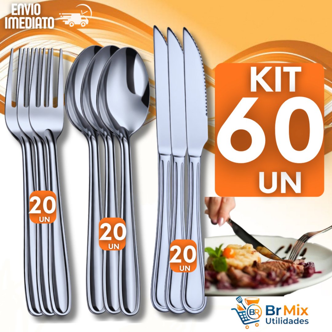 KIT de Talheres inox Garfo Faca Colher Cozinha Restaurante Talher Utilidades