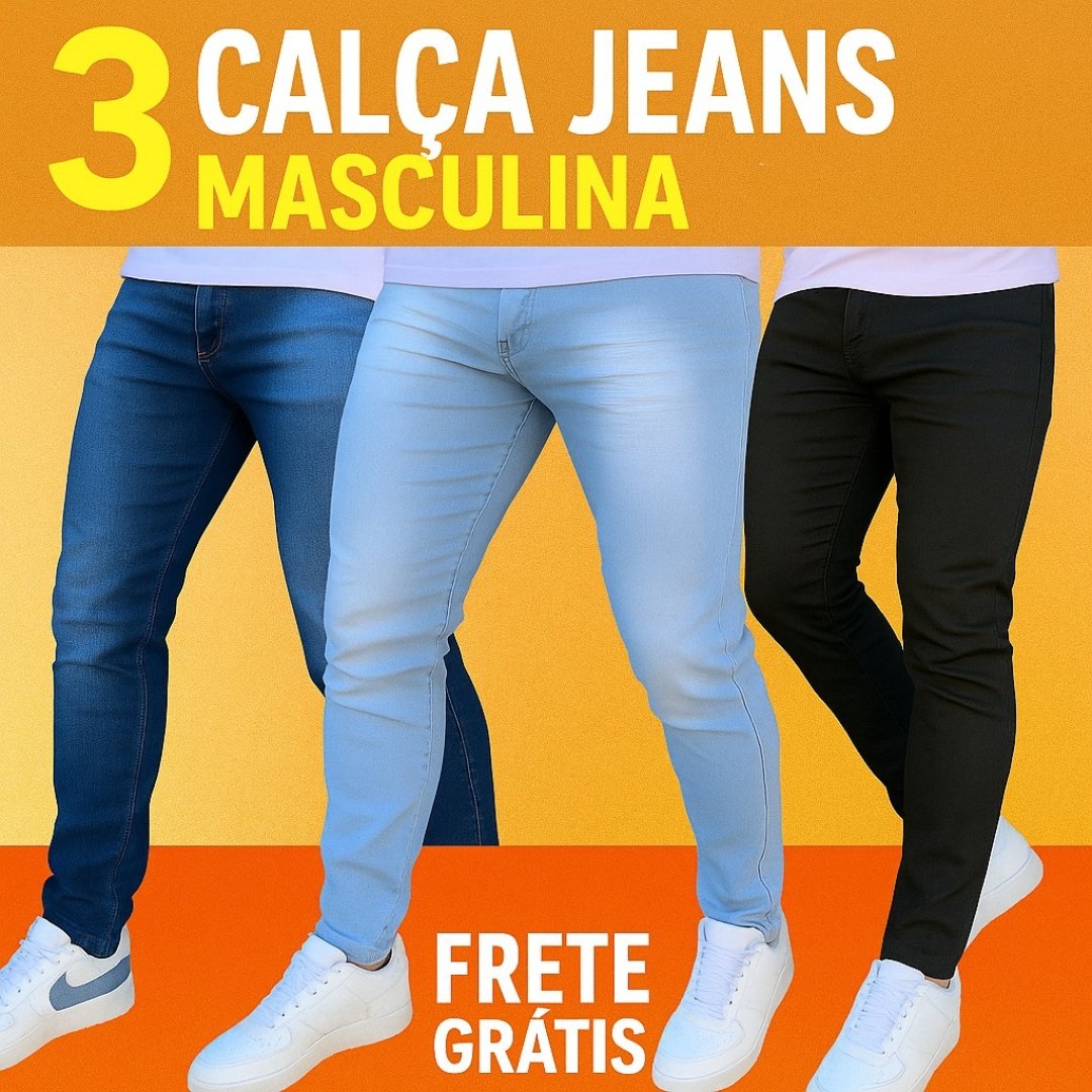 kit calças jeans masculina com lycra skinny confortavel para o dia dia Original promoção