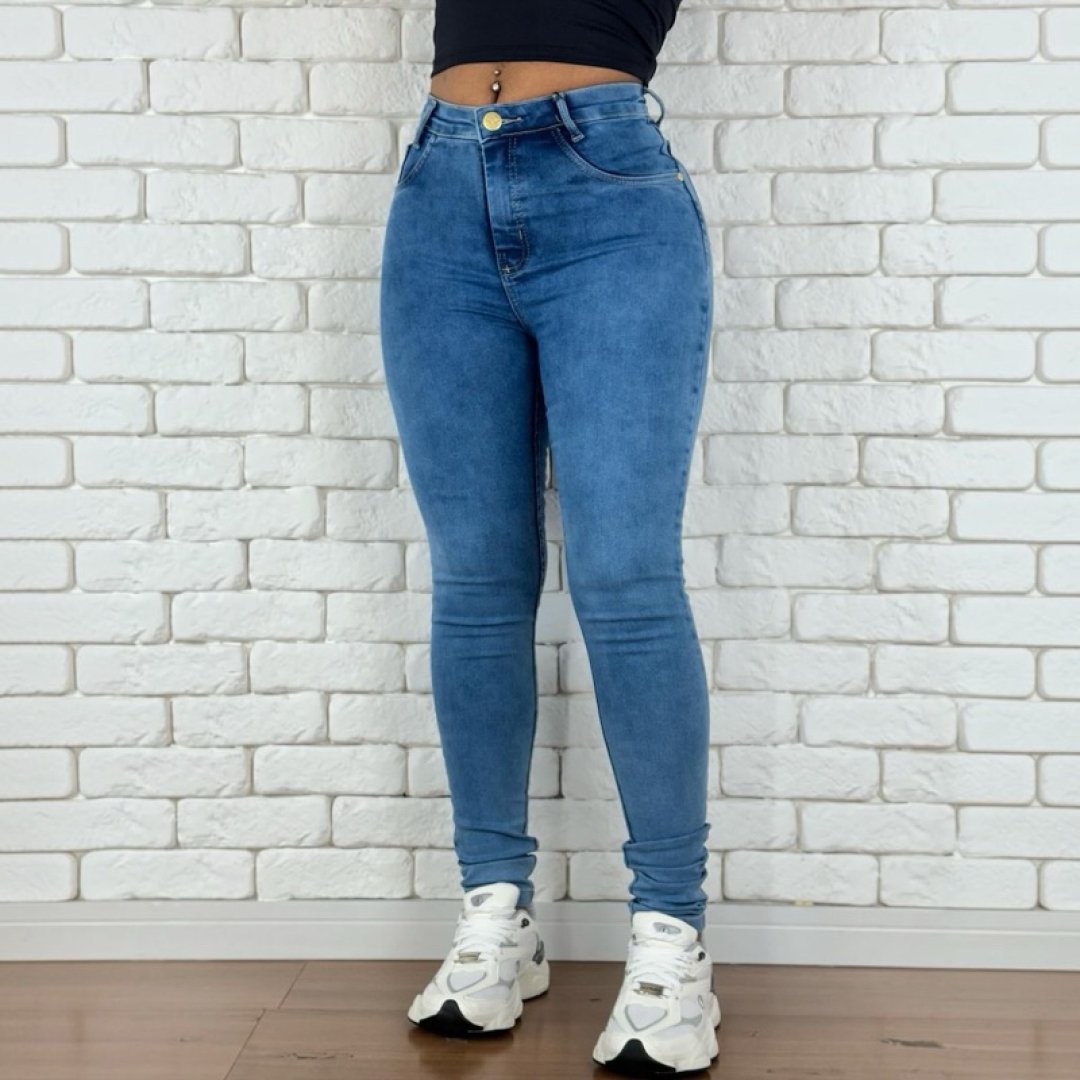 calça jeans feminina marmorizada com Lycra empina bumbum