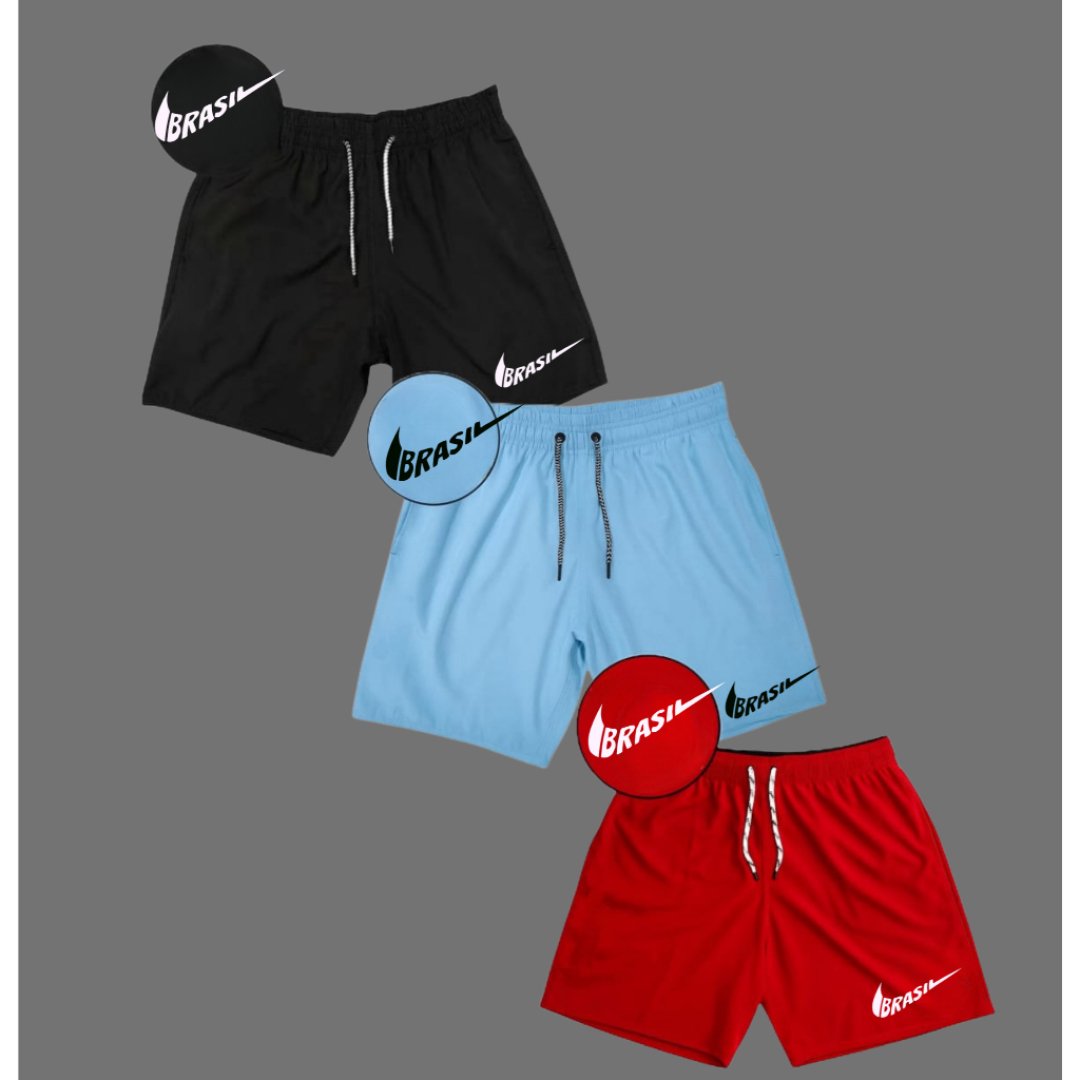 CONJUNTO KIT COM 3 SHORTS TACTEL BERMUDA CONFORTÁVEL NEYMAR JR COPA BRASIL PRAIA VERÃO COMBO