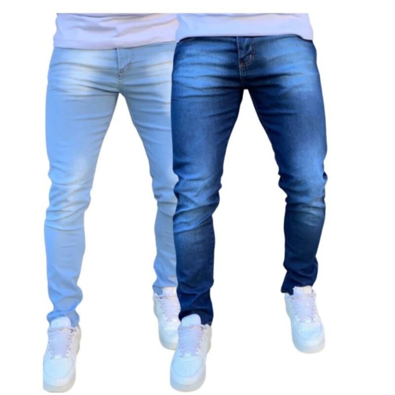 Kit Calça Jeans Masculina Skinny Com Lycra Elastano Linha Premium Azul Claro e Azul Escuro