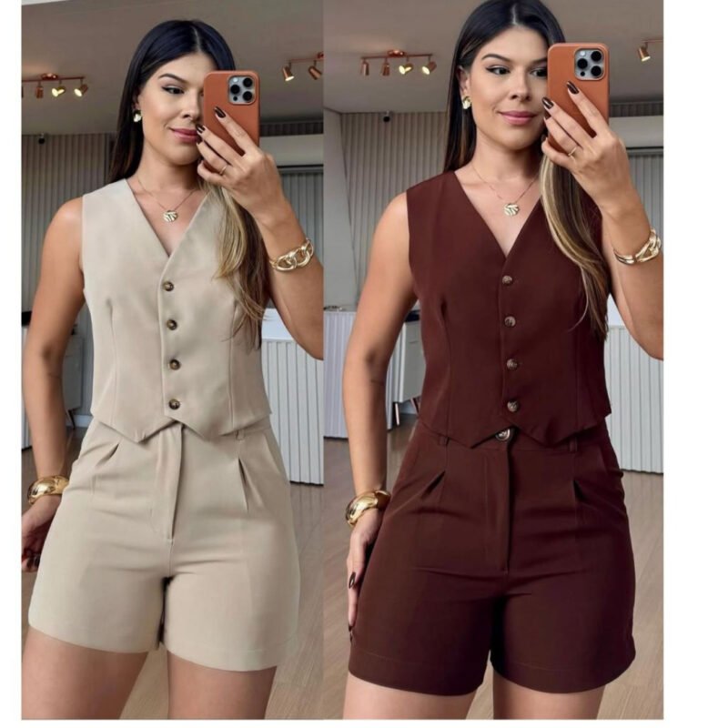 CONJUNTO FEMININO SHORT E COLETE SOCIAL EN ALFAIATARIA LOOK LEVE e ESTILOSO