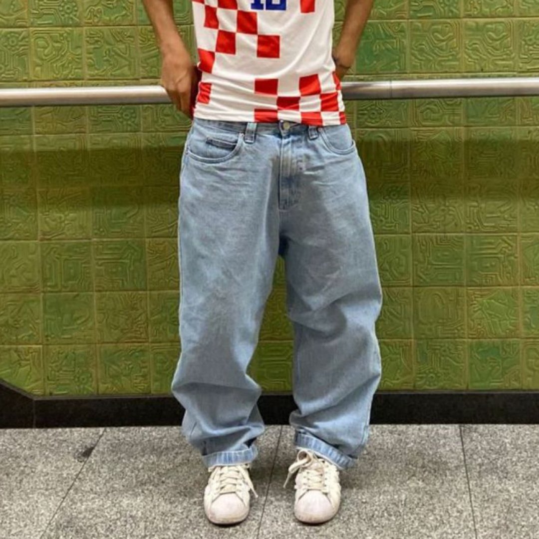 Calça balao baggy Jeans Boca Larga pants cân Sk8 Estilosa Moda Masculina 100% Algodão- Estilo Mandrake