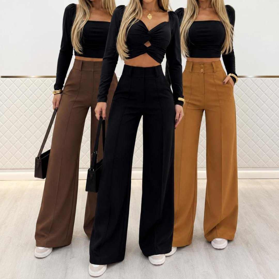 CALÇA PANTALONA ALFAIATARIA FEMENINA 2 BOTONES LOOK CASUAL