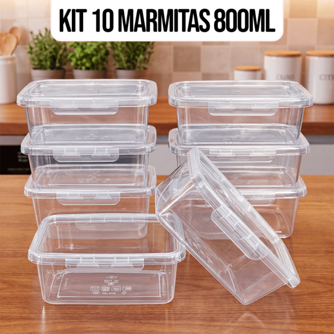 Kit 10 Marmitas Potes 800ml Travas Laterais hermeticas Livres de BPA Alimentos organiza congelador – KAZIVA