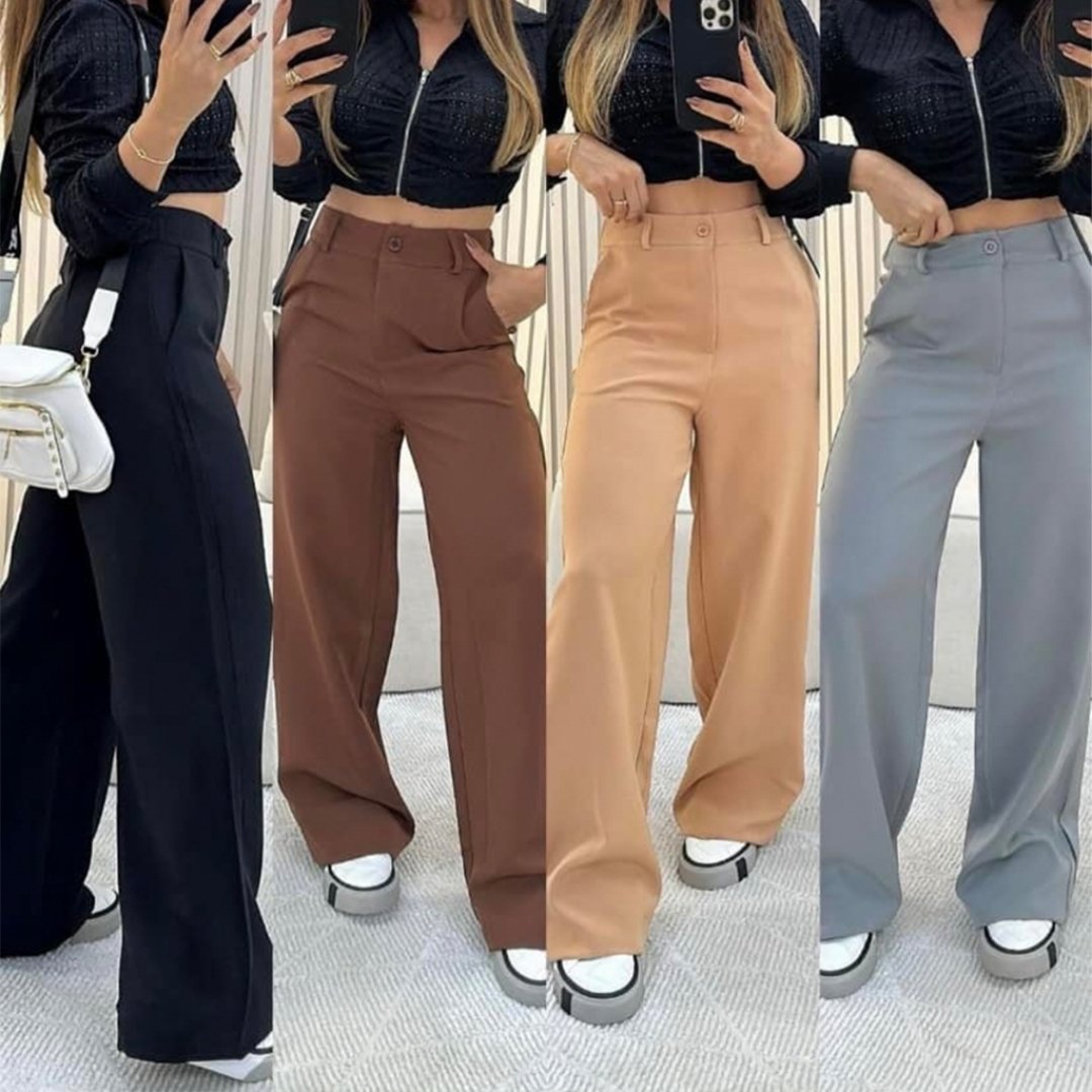 Calça Pantalona Alfaiataria Premium Cintura Alta Com Bolso PROMOÇÃO