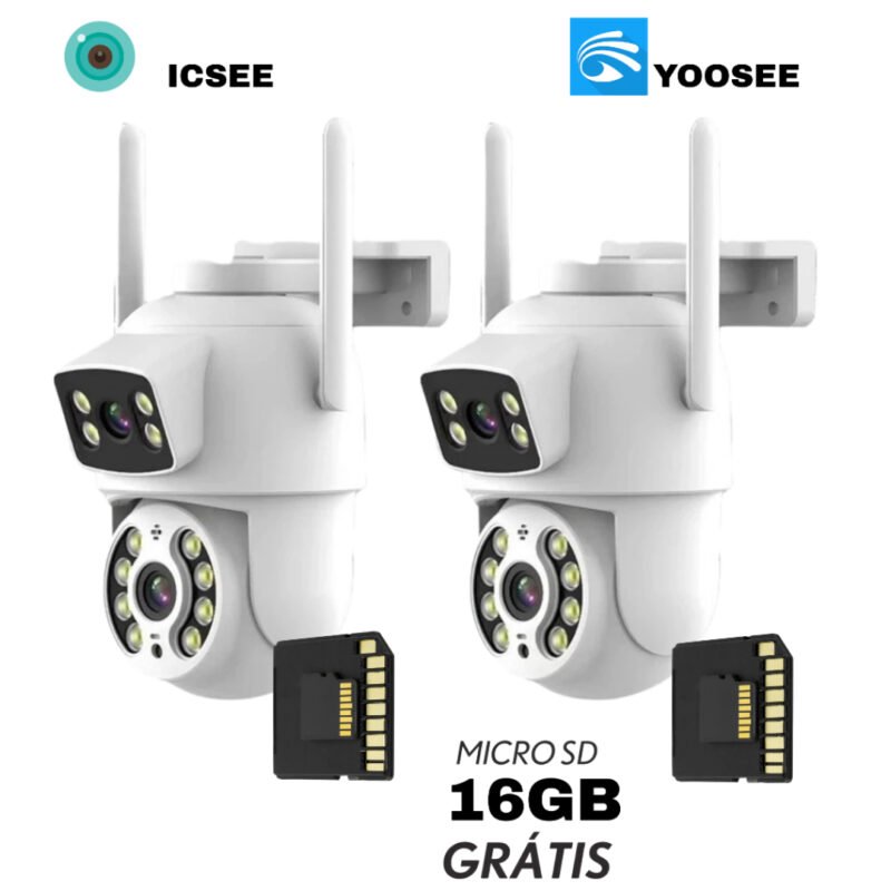 Câmera De Segurança Lente Dupla IP66 Wi-Fi 360° Sensor Movimento Visão Noturna+MICROSD 16GB