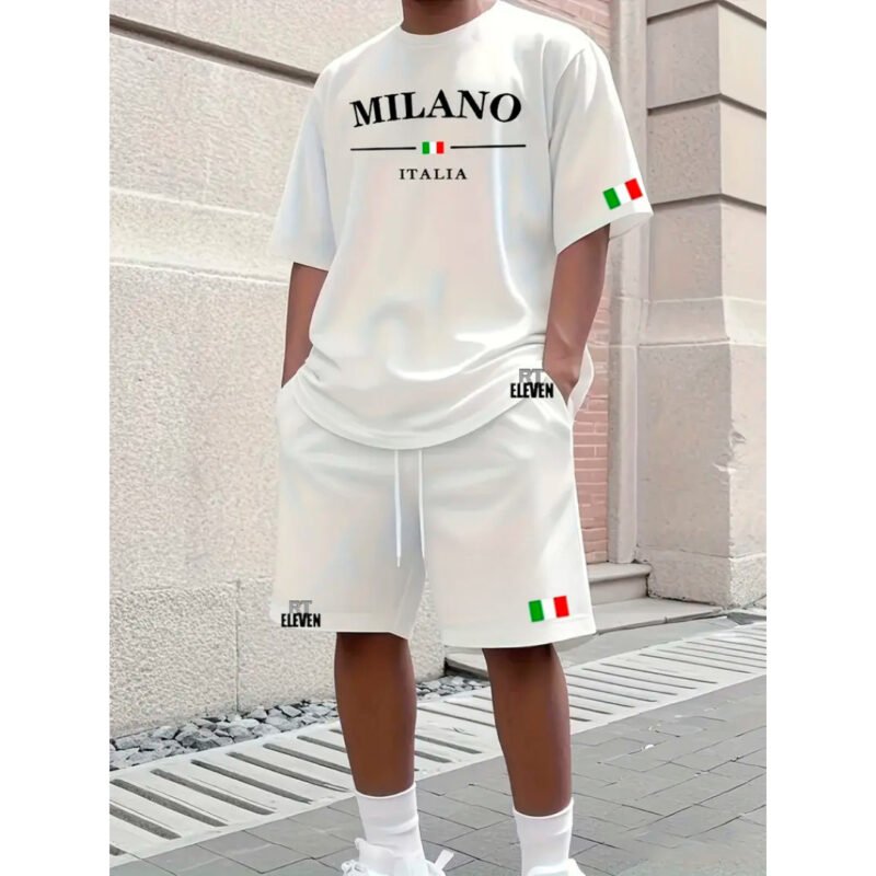 Conjunto Camiseta + Short Moletom Estampado Milano Itália Street Camiseta Malha Linha Premium + Short Mauricinho