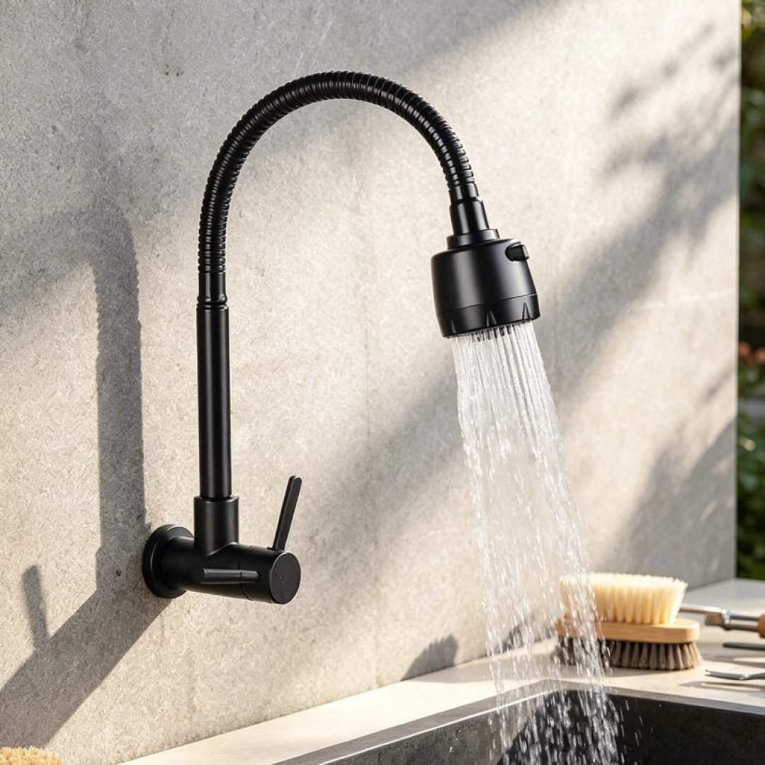Torneira Inox Prata/Preto Com Chuveiro Com Rotação De 360° Cozinha Luxo Parede Promoção