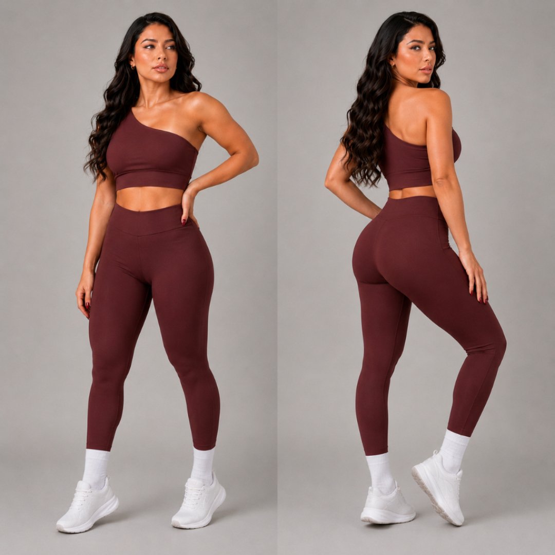 Conjunto legging e top marrom modinha ombro a mostra premium