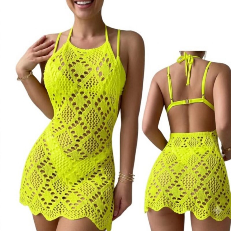 SAÍDA DE PRAIA VERÃO PISCINA CURTA TRICOT RENDADO LUXO