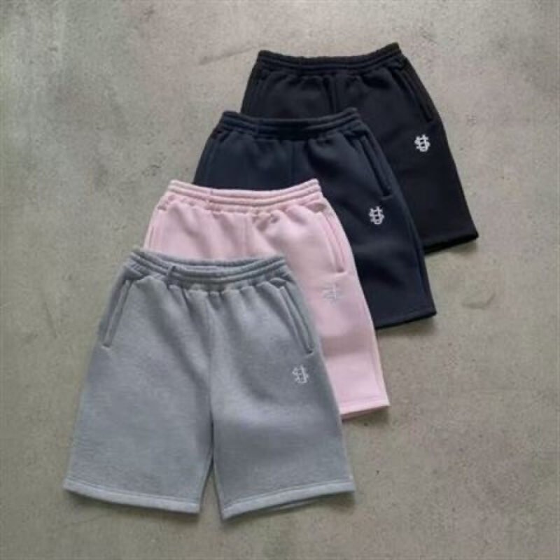 Retro Masculino Feminino Y2K S Bordado Hip-Hop Cintura Elástica Solta Ajuste Curto