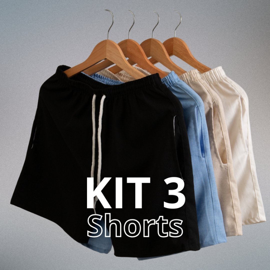 Kit 3 Short Linho Bermuda Mauricinho sarja colorida qualidade premium Basic Atacado Promoção
