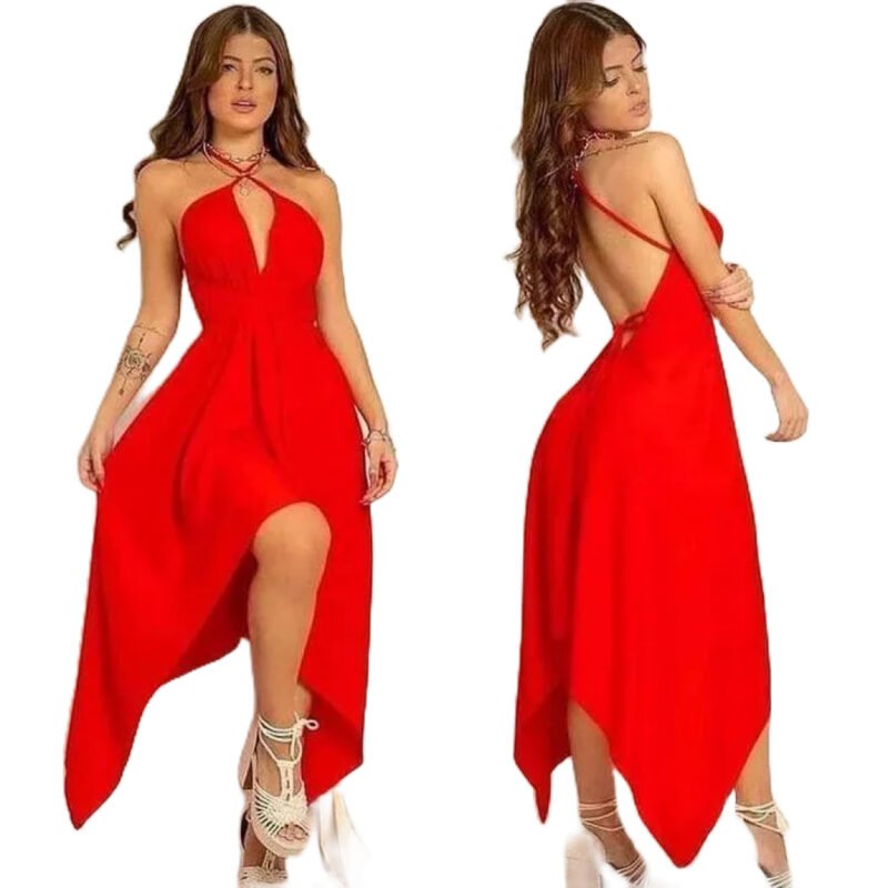 Vestido Feminino Midi Envelope Alcinha Soltinho Costa Nua Com Varias Amarrações