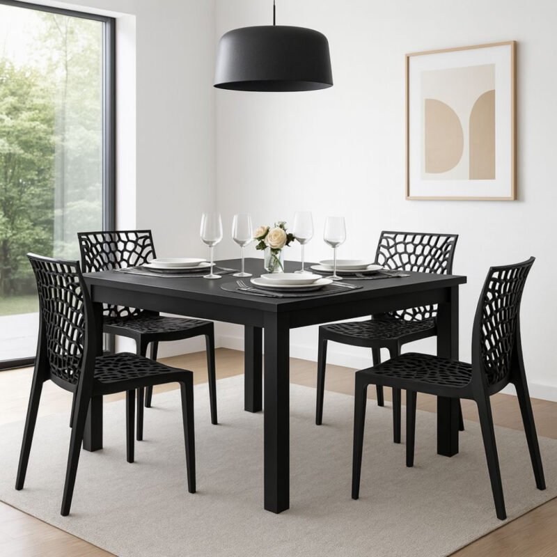 QUEIMA DE ESTOQUE – Mesa de Jantar Quadrada Industrial – Design de Madeira p/ 4 Lugares