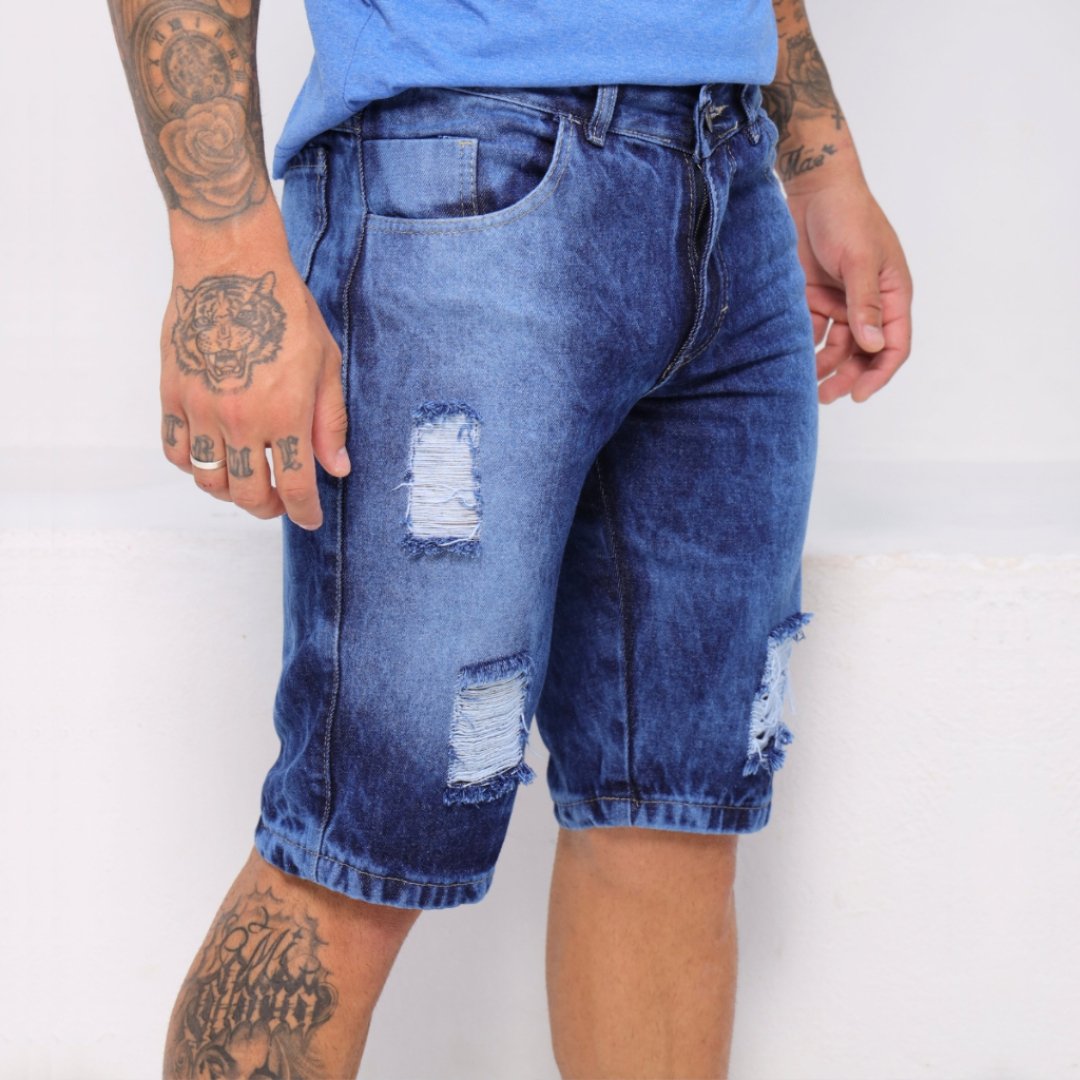 Bermuda Masculina Jeans Rasgada Short Direto Da Fabrica Algodão Linha Premium Slim Casual Masculino Bermuda Masculina Jeans Rasgada Short Direto Da Fabrica Algodão Linha Premium Slim Casual Masculino