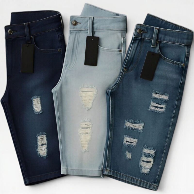 KIT 2 ou 3 Bermudas Jeans Masculina Rasgada Shorts Casual Moda Jogador Verão Confortável Premium Qualidade Gold