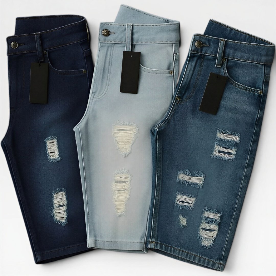 KIT 2 ou 3 Bermudas Jeans Masculina Rasgada Shorts Casual Moda Jogador Verão Confortável Premium Qualidade Gold KIT 2 ou 3 Bermudas Jeans Masculina Rasgada Shorts Casual Moda Jogador Verão Confortável Premium Qualidade Gold
