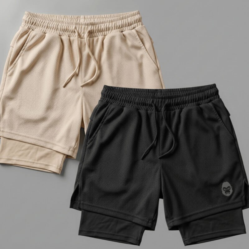 Kit 2 Bermudas Masculinas Kong 2 em 1 para Academia Treino Compressão