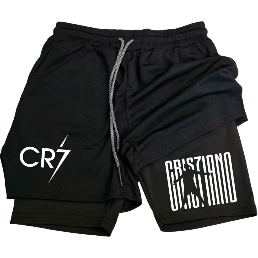 Short Compressão 2 em 1 Masculino CR7 Cristiano Ronaldo Para Academia Corrida Moda