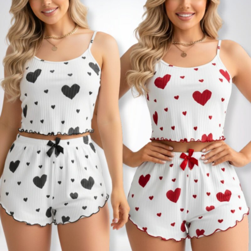 Kit 2 Pijama Feminino Baby Doll Estampa e Liso Fresco Noite Verão e Inverno Adulto Mulher