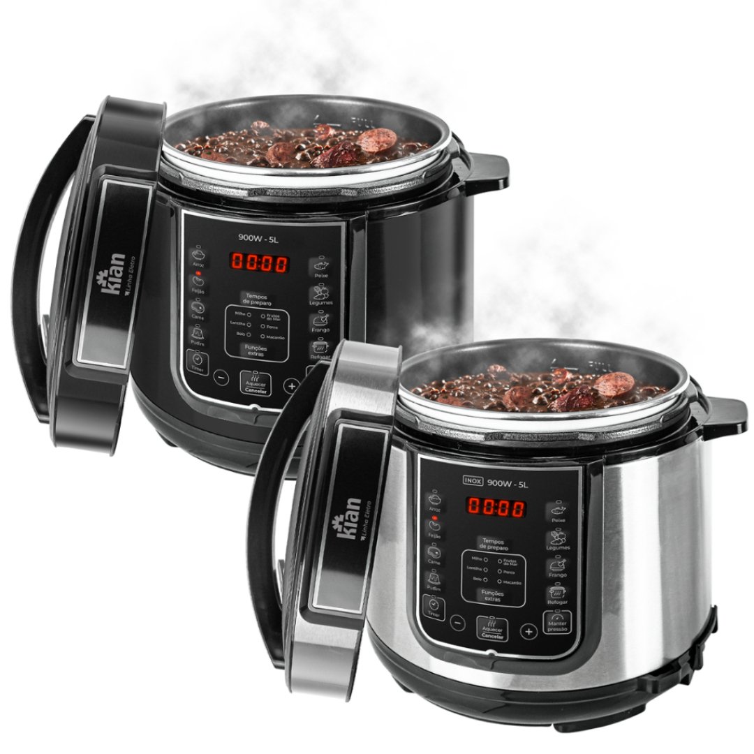 Panela de Pressão Elétrica Digital 6 Litros Preta ou Inox – Kian
