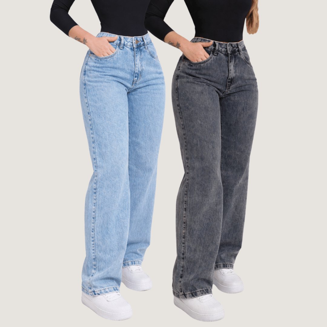 Kit Calça Wide leg Jeans Grafite Feminina Pantalona Kit Calça Wide leg Jeans Grafite Feminina Pantalona