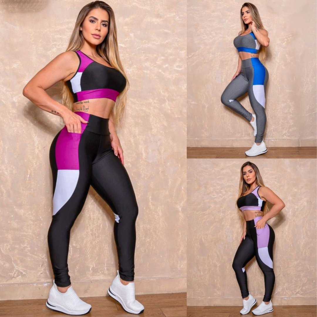 Conjunto Academia Feminino Suplex Calça Legging Recortes Cropped Nadador sem Bojo Oferta Presente Conjunto Academia Feminino Suplex Calça Legging Recortes Cropped Nadador sem Bojo Oferta Presente