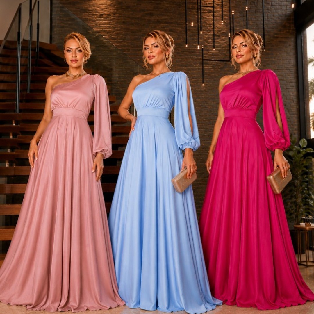 Iolanda Vestido Longo Social Festa Madrinhas e Convidadas Nula Mnaga Ana Bella