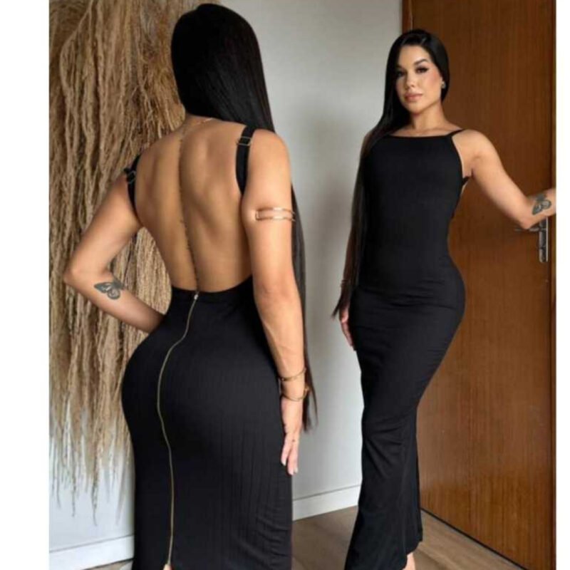 Vestido Longo Feminino Costas Nuas – Tecido Anarruga