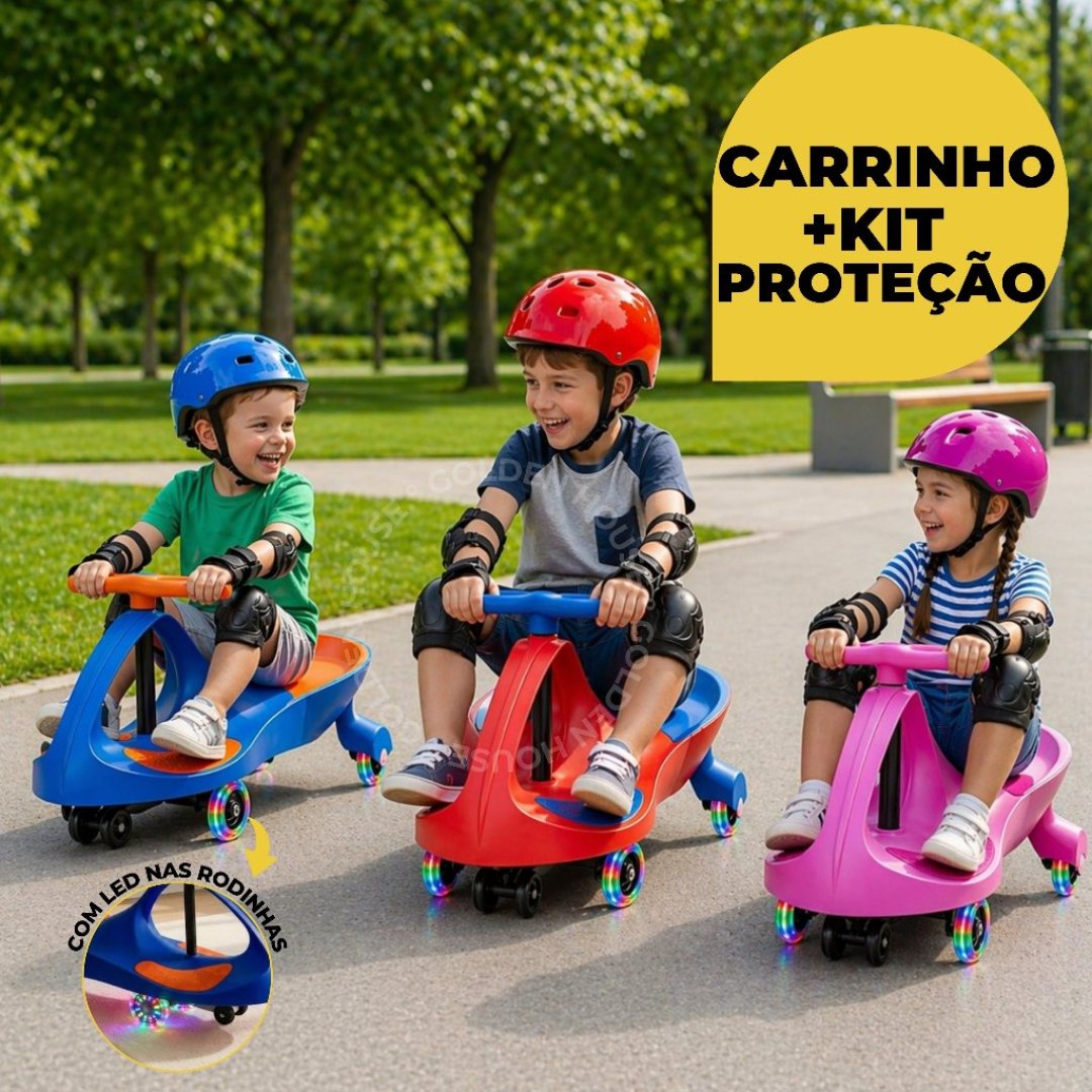 Carrinho de Rolimã Infantil Led nas Rodinhas Volante Giratorio 360º – Menino Menina