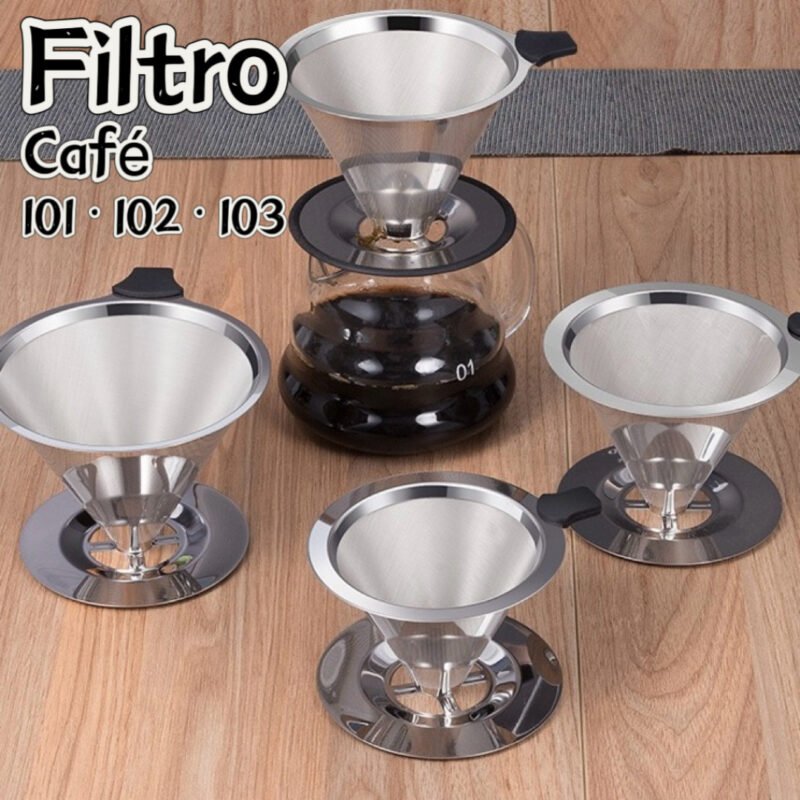 Coador de Café Aço Inox P/M/G Reutilizável Filtro Permanente Sem Papel (Camada Dupla)