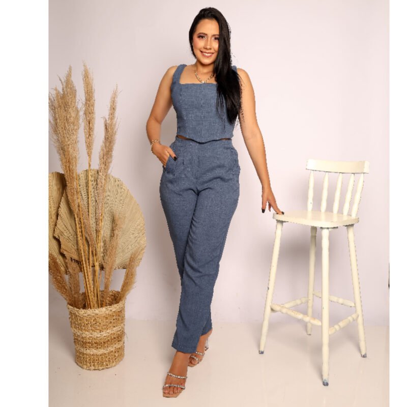 Conjunto Feminino Social Corselete Alça Casual e Calça Reta wid leg Clássico e Elegante