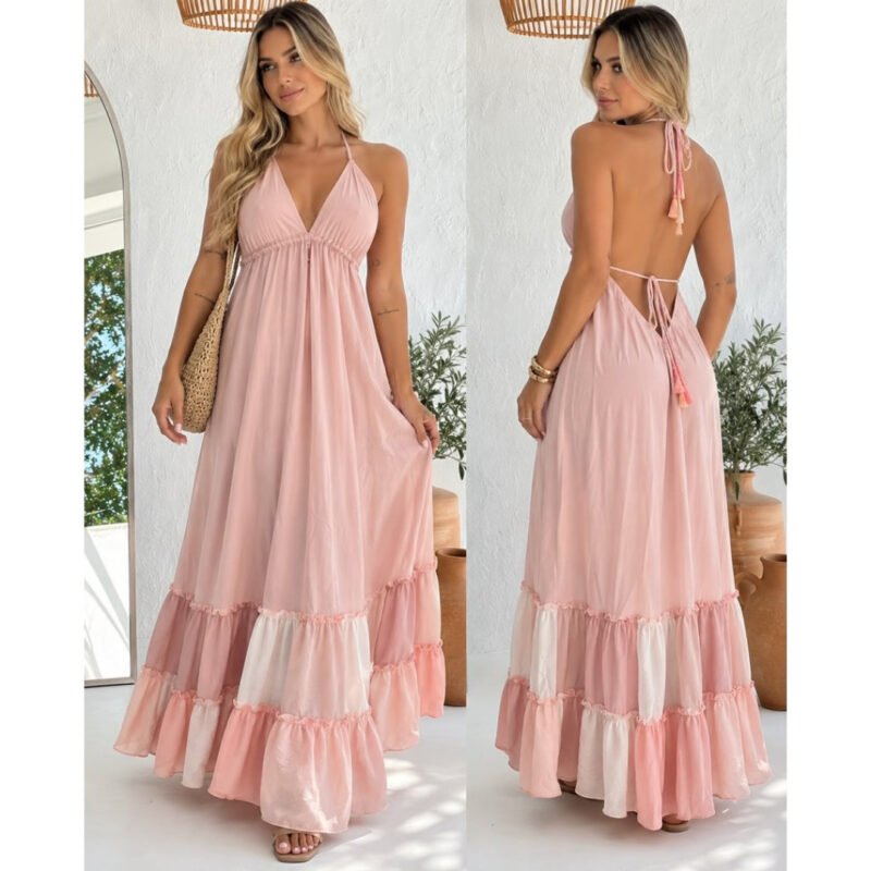 Vestido seda indiana linha PREMIUM com detalhes em alto relevo,costa nua