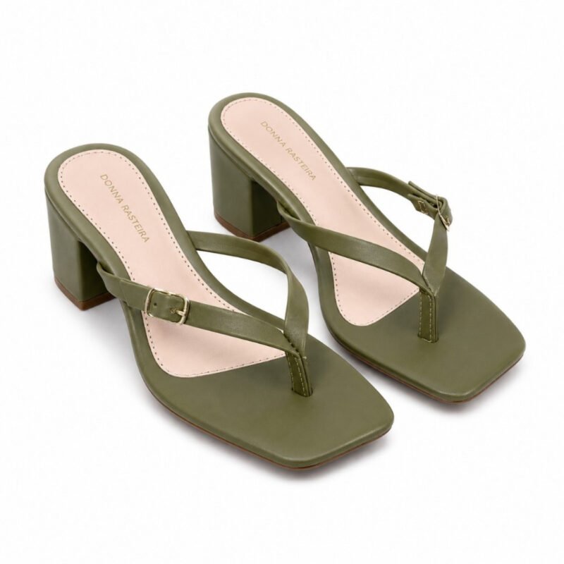 Sandália Feminina Salto Bloco 6,5cm com Fivela Bico Quadrado Confortável Tamanco Feminino Ref 215