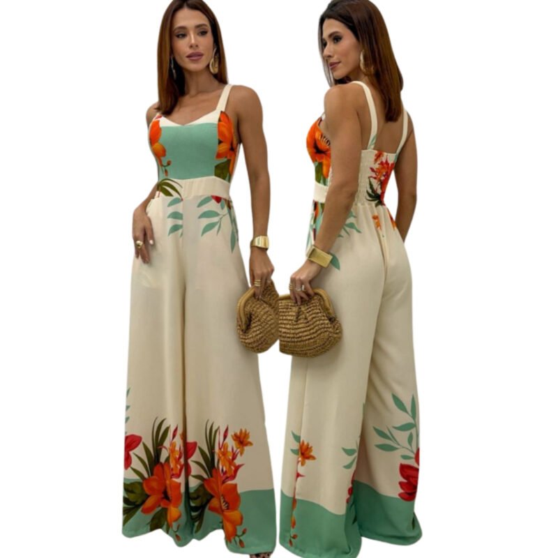 MACAÇAO FEMININA PANTALANA ESTAMPADO COM BOLSO ALÇAS LARGAS