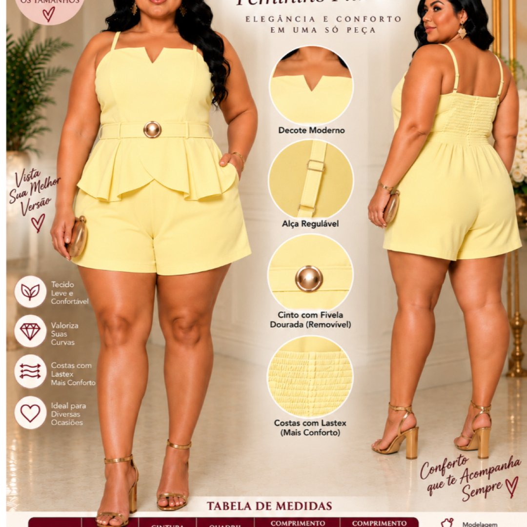 Macaquinho Feminino Plus Size em Tecido Sensorial Marante com Alças Reguláveis – Elegância e Conforto