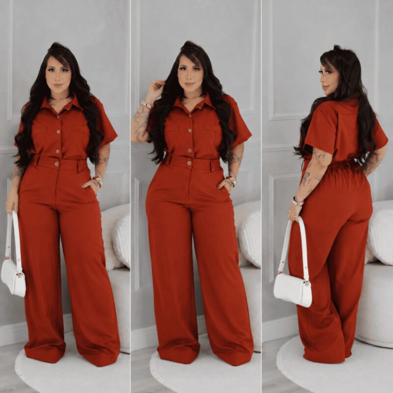 Conjunto Feminino Social Calça Pantalona e Camisa Elegante Premium Plus Size